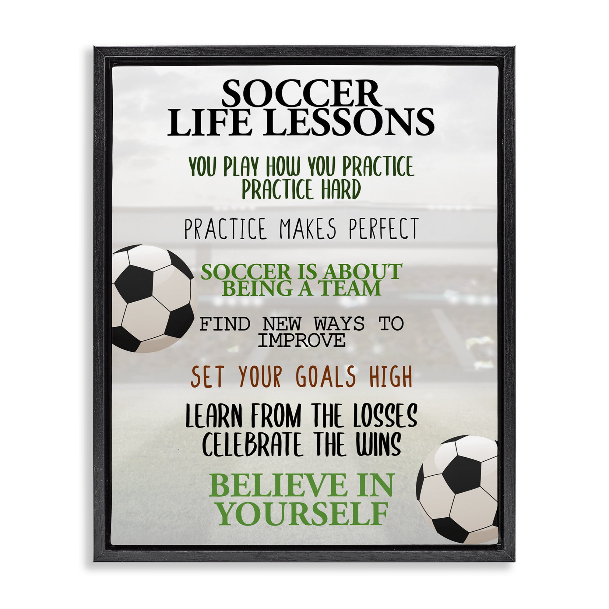 Soccer Life Lessons Black Framed Floater Canvas Wall Art, design by Kim Allen