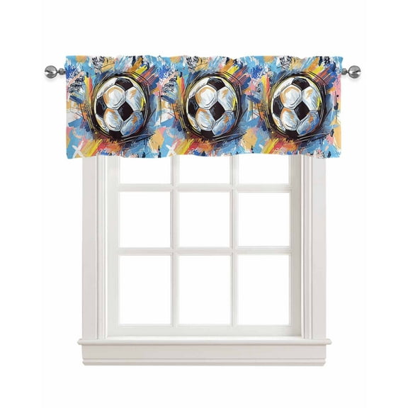 Soccer Linen Curtain Valance for Bedroom/Bathroom/Kitchen/Office/Living/Dining Room Window,Yellow Blue Pink Watercolor Abstract Art Sports Rod Pocket Topper Decorative Cafe Drapes Panel 54"x18"