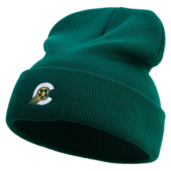 Soccer Logo Embroidered 12 Inch Long Knitted Beanie - Dk Green OSFM
