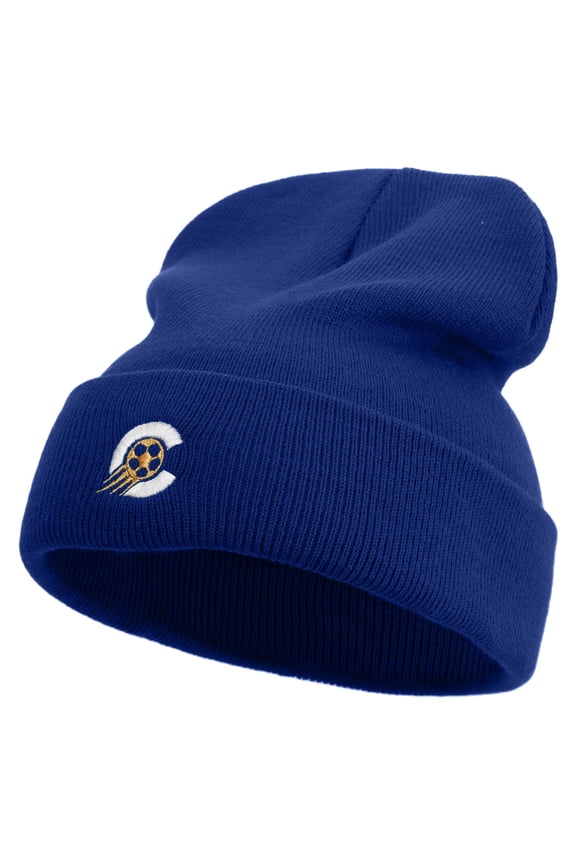 Soccer Logo Embroidered 12 Inch Long Knitted Beanie - Royal OSFM