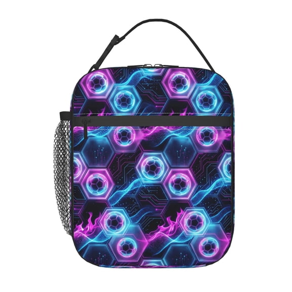 Soccer Lunch Box Sports-themed Lunch Bag For Women Men, Insulated Leakproof Waterproof Reusable Lunch Bags With Mesh Pocket, Portable Durable Cooler Tote Bag With Double Zippers
