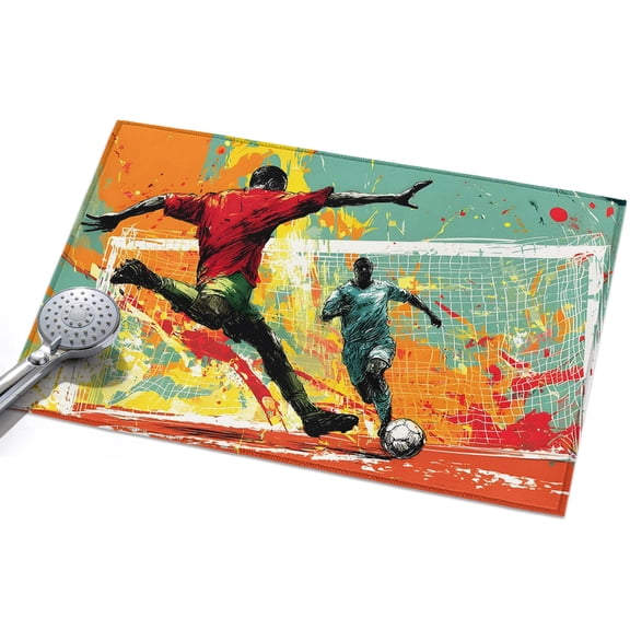 Soccer Match Entryway Rug 2x3ft Washable Non Slip Bathroom Rug Indoor Floor Front Door Mat Abstract Players Goal Post Action Silhouette Rectangle Area Rugs Carpet for Kitchen Office Dining Room Home