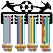 Soccer Medal Holder Display Hanger Metal Medal Rack Organizer Medal Iron Stand Frame with 12 Hooks 3-Line Black Medals Wall Mounted Hanger for Football Triathlon Runner 11.4 x 5Inch DIY Football