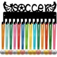 thumbnail image 1 of Soccer Medal Holder Football Medal Hanger Display Rack Sports Hanging Athlete Awards Iron Wall Mount Decor With 14 Hooks for Competition Ribbon Lanyard Medals Medalist Black 11.4 x 4.7 Inch, 1 of 9