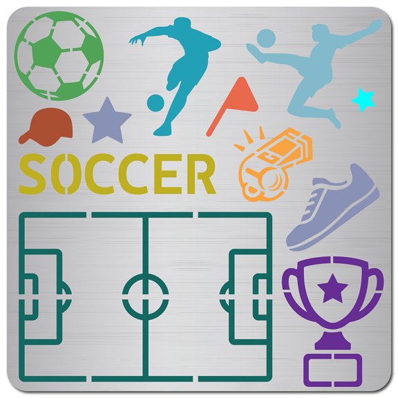 Soccer Metal Stencil Sports Ball Football Tro y Goal Athlete Reusable Stainless Steel Drawing Template