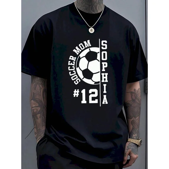 Soccer Mom Personalized Name And Number Football Graphic Unisex Casual Wear Gift Cotton Men's Women's Tee Shirt