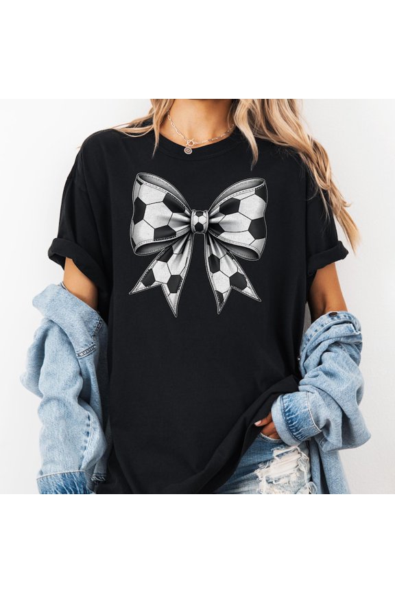 Soccer Mom Shirt, Soccer Bow Shirt, Coquette Soccer Game Day Tee, Soccer Season Shirt, Soccer Fan Shirt, Soccer Mama Shirt