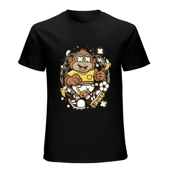 Soccer Monkey Vintage T-shirt Mens Cotton Classic Crewneck Short Sleeve Tees Unisex Black L