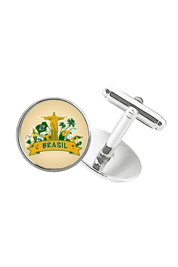 Soccer Mount Corcovado Parrot Brazil Round Button Cuff Clip Stud Cufflinks