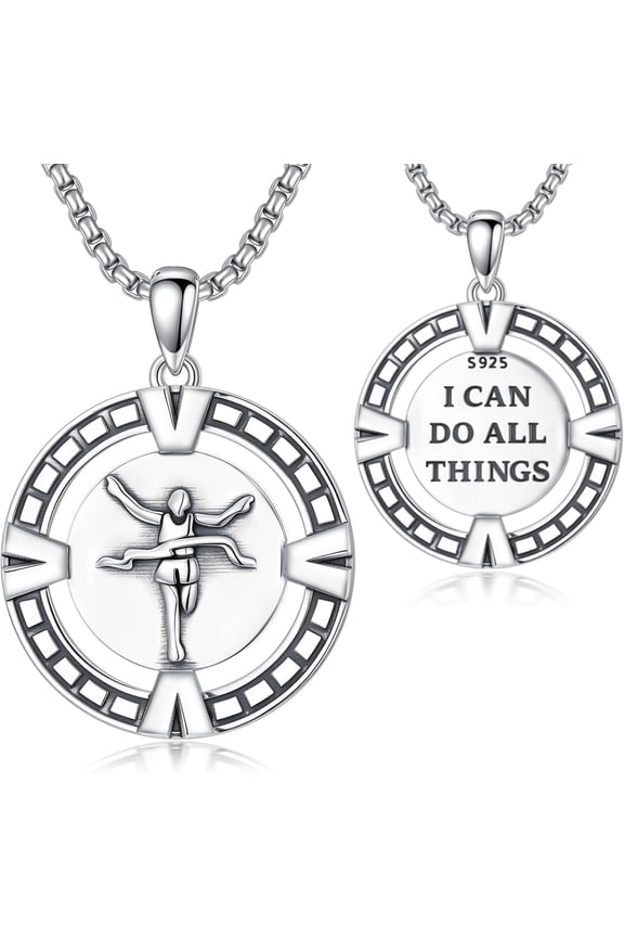 Soccer Necklace 925 Sterling Silver I Can Do All Things Running Swimming Volleyball Pickleball Sports Protection Jewelry Gifts for Men Women Unisex