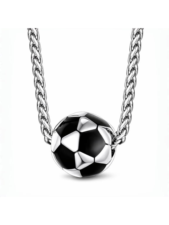 Soccer Necklace, Football Pendant Necklace Stainless Steel, 3D Soccer Ball Chain 22-24 Inch, Sports Jewelry Gift, Cool Charm Chain with Box