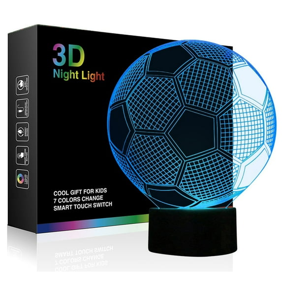 Soccer Night Light for Boys - Ticent Football 3D USB Illusion Night Lamps for Kids Bedroom Decors, 7 Color Touch Switch Cool for Girls Birthday Christmas Holidays Halloween Gifts
