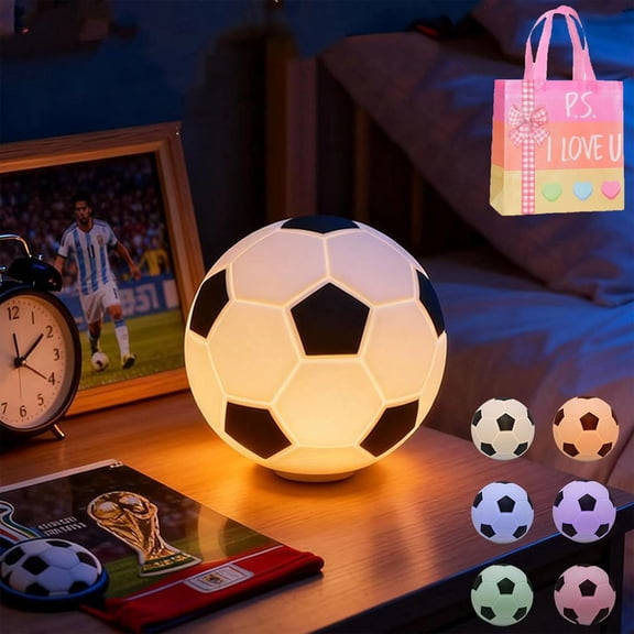 Soccer Night Light for Kids Bedroom, Rechargeable Dimmable Lamp with 7 Colors & Timer, Soft Silicone Football Lamp, Nursery Decor & Gift for Boys, Girls, Sports Fans (XX)