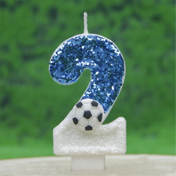 Soccer Number Birthday Candles, LED Light Up Cake Topper for, Battery Operated Reusable Happy Birthday Candle for Football Theme Party Decor 4 inch 2