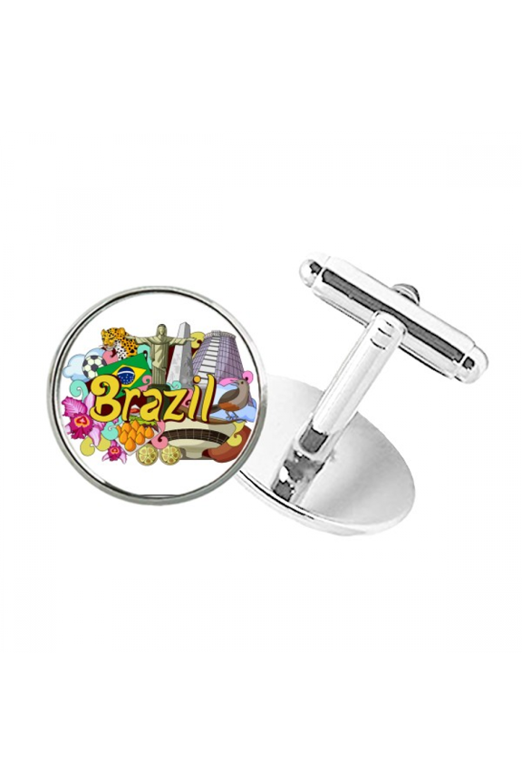 Soccer Oscar Niemeyer Brazil Graffiti Round Button Cuff Clip Stud Cufflinks