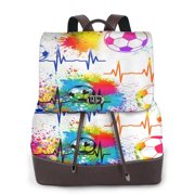 Soccer Paint Splash Womens Leather Backpack All-Over Print Bag for Work and Travel