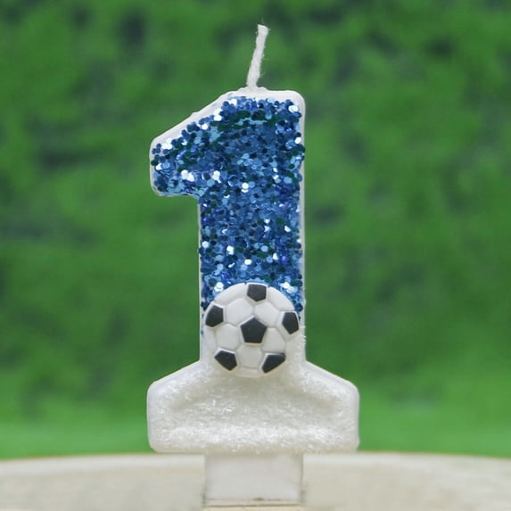 Soccer Party Decorations, Birthday Number Candles White Soccer Birthday Candles for Cake, Fun Glitter Birthday Candles Cake Cupcake Topper for Party Anniversary Supplies, Soccer N Number 1