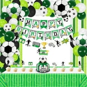 Soccer Party Decorations, Soccer Theme Happy Birthday Banners, Tablecloth, Soccer Balloons Arch Decoration, 3 Rolls of Crepe Paper, for Kids Soccer Fans Birthday Party Supplies