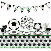 Soccer Party Decorations Sports Theme Party Pack Including Plates, Cups, Napkins, Spoons, Knives, Forks, Tablecloth, Banner, and Balloons Serves 20