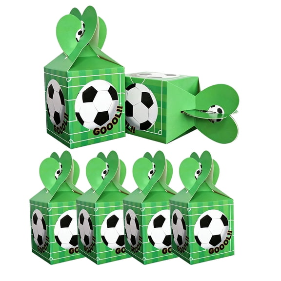 Soccer Party Favor Boxes, 6 Pack Treat Boxes Green Paper Candy Boxes with Soccer Ball Design for World Cup Sports Theme Decorations