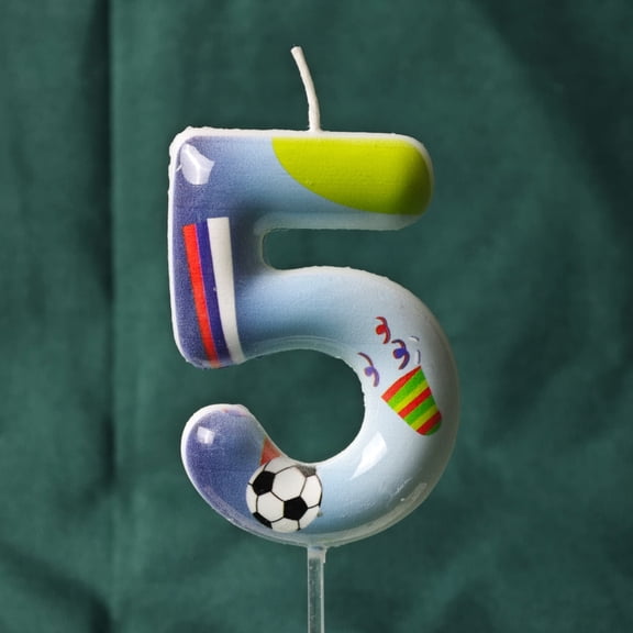 Soccer Party Number 5 Birthday Candle Cake Topper for Kids Adults Football Themed Birthday Anniversary Celebration Supplies