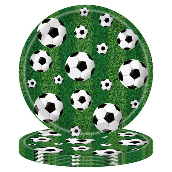 Soccer Party Plates Set of 16, Sports Birthday Party Supplies Soccer Ball Disposable Paper Dessert Cake Dinnerware, Sports Game Themed Party Decorations Favors for Boys