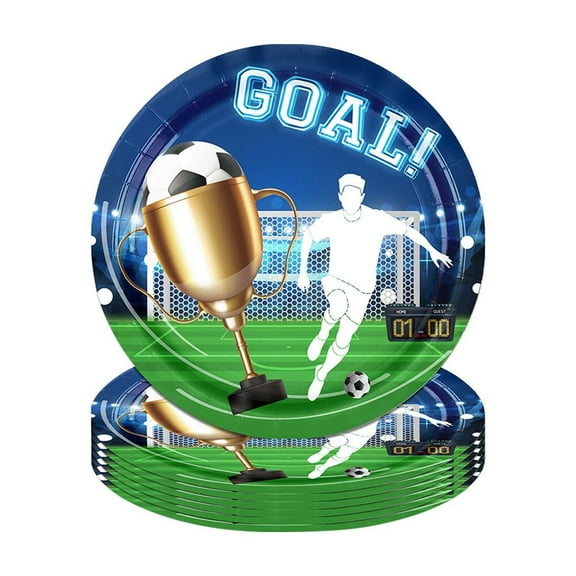 Soccer Party Plates Set of 16, Sports Birthday Party Supplies Soccer Ball Disposable Paper Dessert Cake Dinnerware, Sports Game Themed Party Decorations Favors for Boys