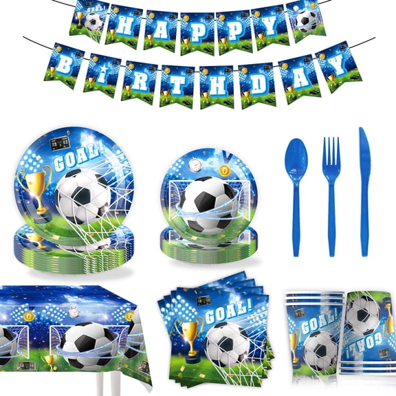 Soccer Party Supplies Tableware Set, Soccer Party Decorations & Table Decorations for Soccer Birthday Party Favors, 97Pcs