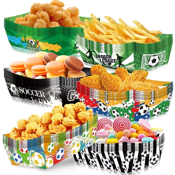 Soccer Party Supplies for Party Decorations 2026– 48Pack Disposable Soccer Food Plates & Paper Trays for Gameday