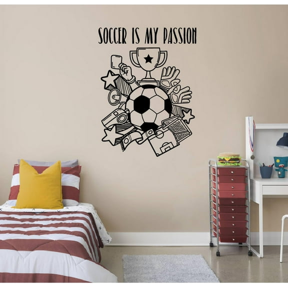 Soccer Is My Passion Quote Soccer Player Athlete Quotes Wall Sticker for Nursery Bedroom Children Kids World Cup Sport Fans Rooms Home Art Murals Decals Decor Vinyl Decoration Size (10x8 inch)