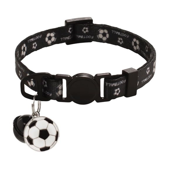 Soccer Pattern Pet Collar with Safety Breakaway Buckle for Festivals and Daily Decor, Adjustable Neck Strap for Cats and Dogs, Football Themed Gear Black