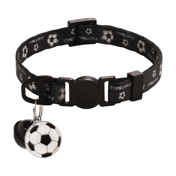 Soccer Pattern Pet Collar with Safety Buckle, Decorative Polycotton Neck Strap for Cats and Dogs for Game Day, Black