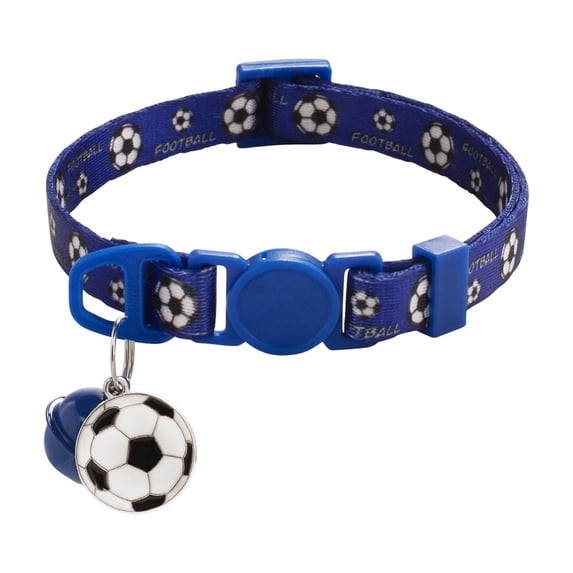 Soccer Pattern Pet Collar with Safety Buckle, Decorative Polycotton Neck Strap for Cats and Dogs for Game Day, Royal Blue