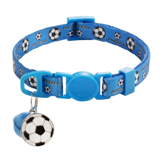 Soccer Pattern Pet Collar with Safety Buckle, Decorative Polycotton Neck Strap for Cats and Dogs for Game Day, Sky Blue