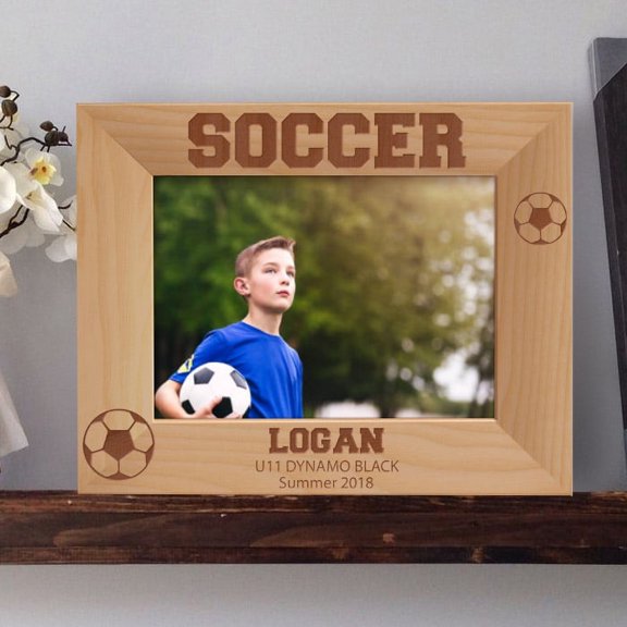 Soccer Personalized Wooden Picture Frame-10" x 8" Brown Horizontal