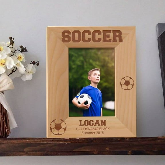 Soccer Personalized Wooden Picture Frame 3 1/2" x 5" Brown (Vertical)