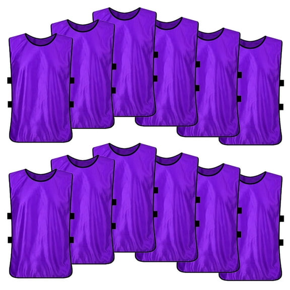 Soccer Pinnies Scrimmage Vests (12 Pack) Sports Jersey for Youth Adult-Purple-Adult
