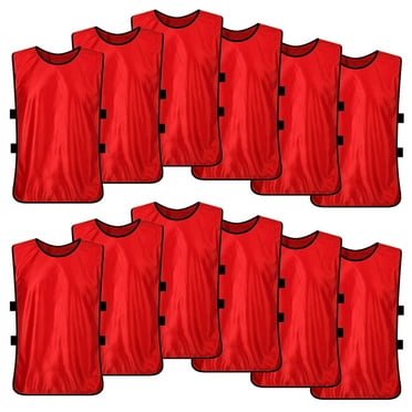 Soccer Pinnies Scrimmage Vests (12 Pack) Sports Jersey for Youth Adult-Red-Adult