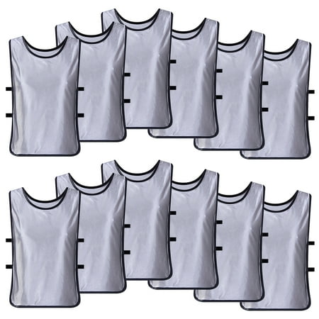TOPTIE Soccer Pinnies Scrimmage Vests (12 Pack) Sports Jersey for Youth Adult-Silver-Adult