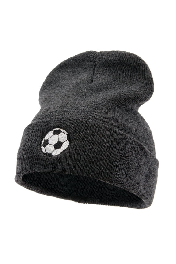 Soccer Play Embroidered 12 Inch Long Knitted Beanie - Dark Grey OSFM