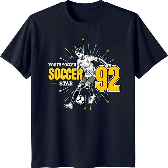 Soccer Player Graphic T-Shirt for Youth Black Tee with 'Soccer Star' & Bold '92' Design