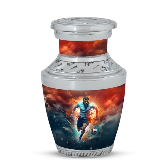 Soccer Player Kicking the Ball with Intensity Unique Mini Cremation Box for Adults - Keepsake Urn for Endearing Memories Funeral Urns For Human Ashes - Memorial Urns 3 Inch, 1 Pc