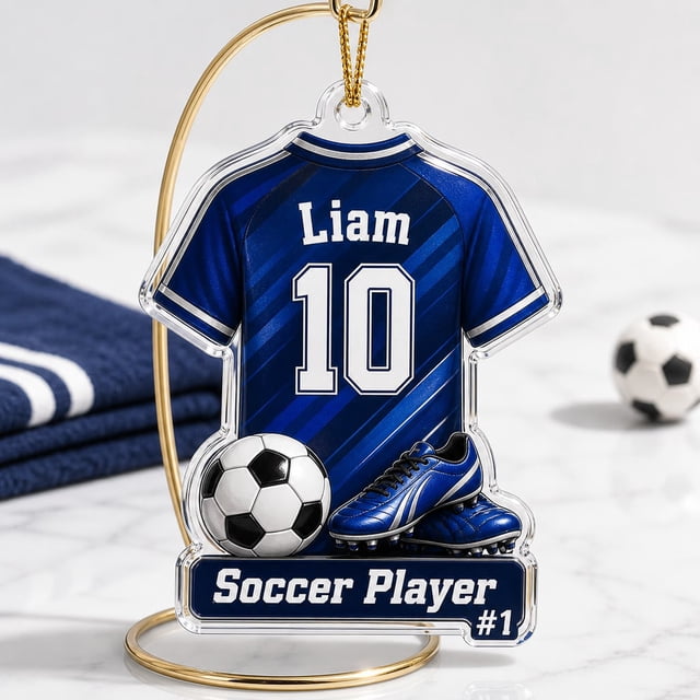 Soccer Player Personalized Name Number Jersey Ornament, Acrylic Tree ...