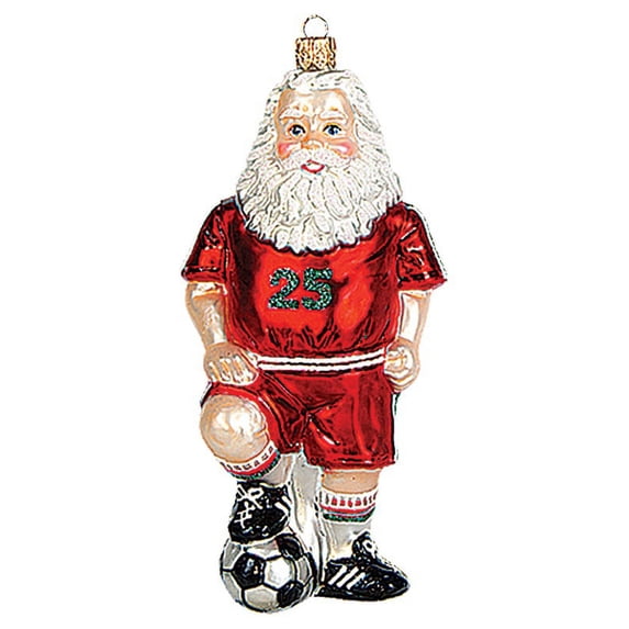 Soccer Player Santa Polish Glass Christmas Ornament Futbol Tree Decoration