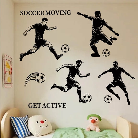Soccer Player Silhouette Wall Decal Sports Themed Bedroom Decor Easy to Apply Removable Vinyl Stickers