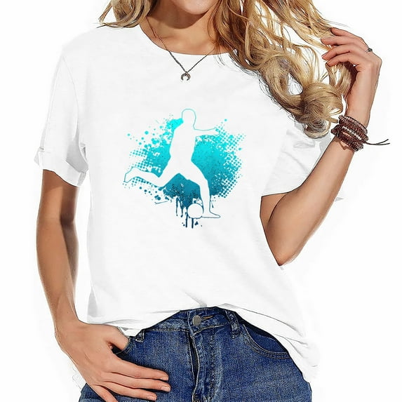 Soccer Player Sports Vintage Soccer Women's Graphic Tee - Short Sleeve Top with Unique Graphic Print
