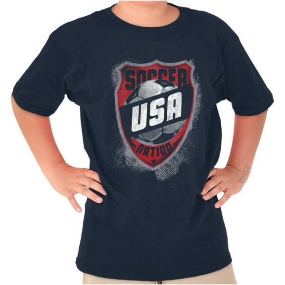 Soccer Player USA American Nation Crewneck T Shirts Boy Girl Teen Brisco Brands XS