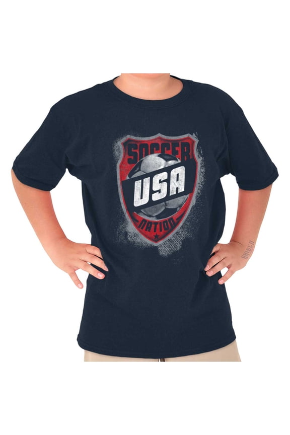 Soccer Player USA American Nation Crewneck T Shirts Boy Girl Teen Brisco Brands X
