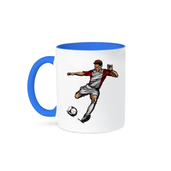 3drose, Soccer Player Wearing a Peruvian Jersey Kicking a Soccer Ball Peru, 15oz Two-tone Blue Mug