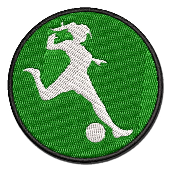 Soccer Player Woman Kicking Ball Association Football Applique Multi-Color Embroidered Iron-On Patch - 2.0 Inch Mini
